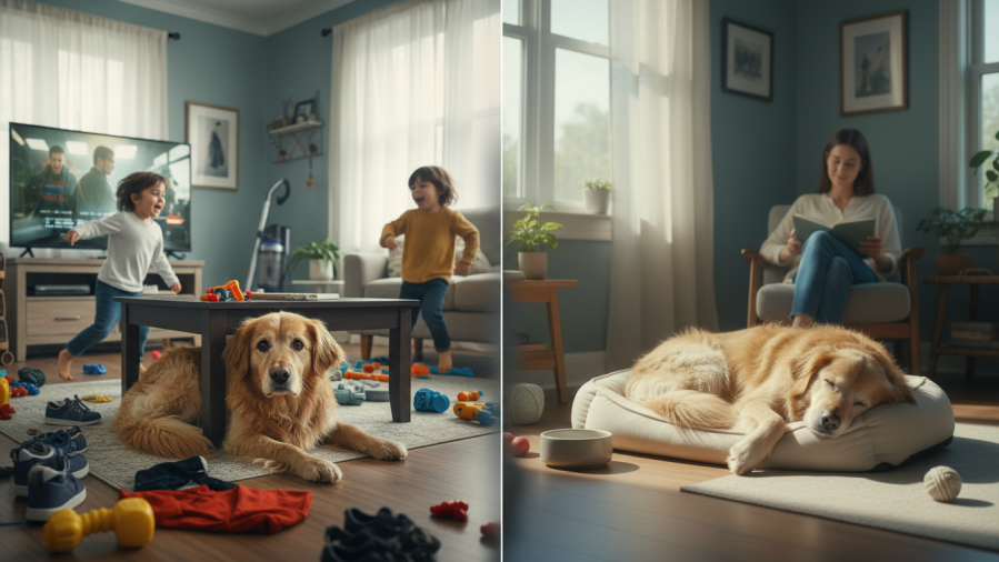 chaotic environment a dog is in vs a peaceful and how the dog reacts