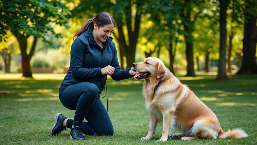 Professional dog trainer using positive dog training techniques in Sacramento with golden retriever.