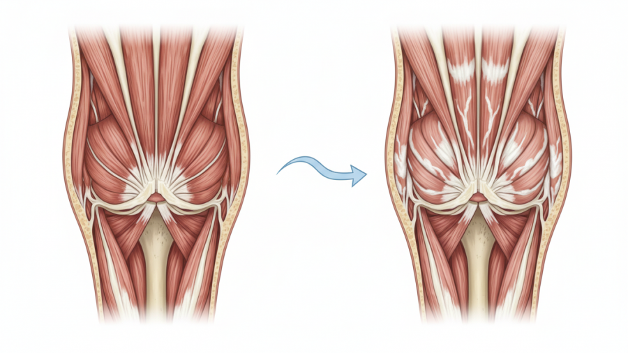 A visual representation of muscle loss due to sarcopenia, highlighting the importance of protein intake and physical activity for women's health.