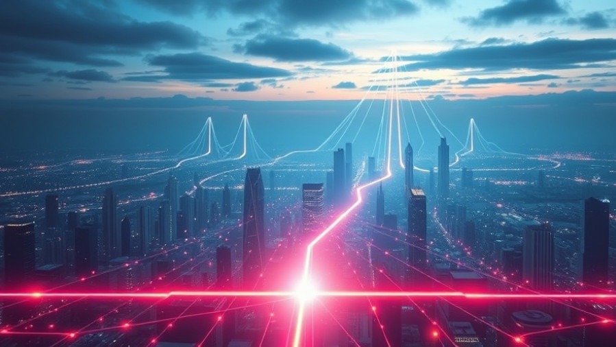 Futuristic skyline illustrating Large Language Models and AI search strategies.