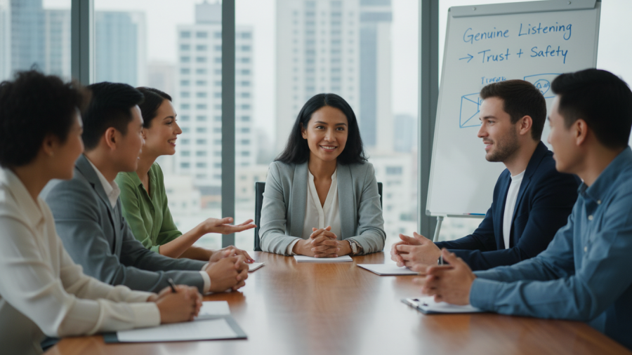 Genuine listening in spa leadership enhances communication skills and resolves conflicts.