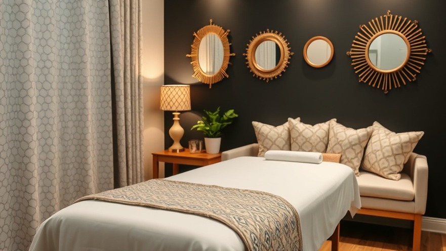 Serene massage room with a cozy table and calming decor for relaxation.