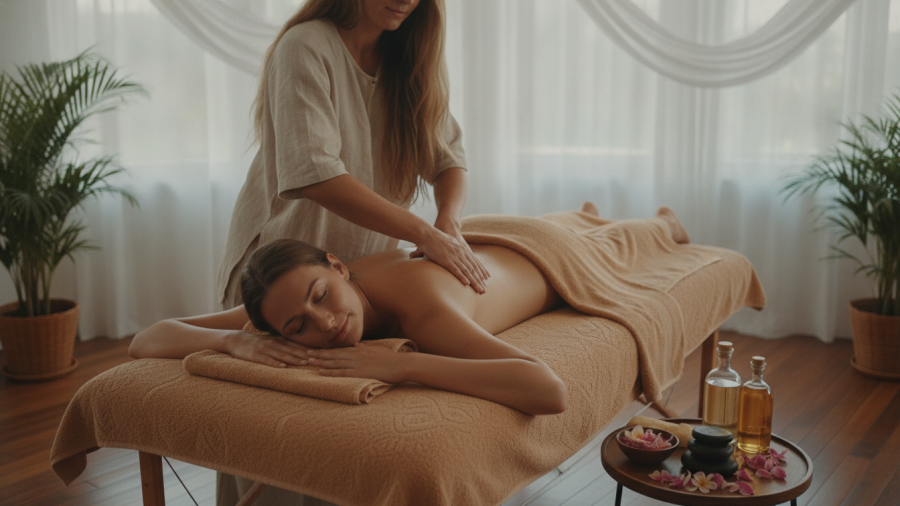 Serene Lomi Lomi massage session highlighting draping, privacy, and comfort.