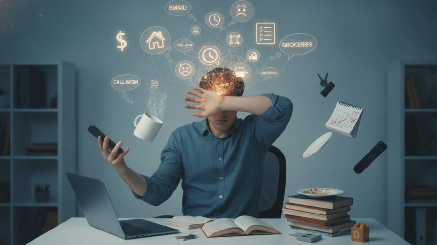 Why feeling overwhelmed makes simple tasks impossible; managing stress and information demands.