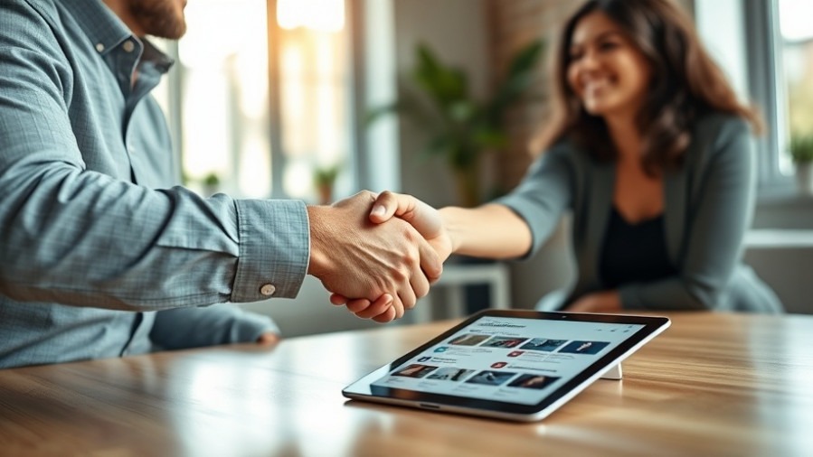 Business owner shaking hands with a client, showcasing small business content strategy tips.