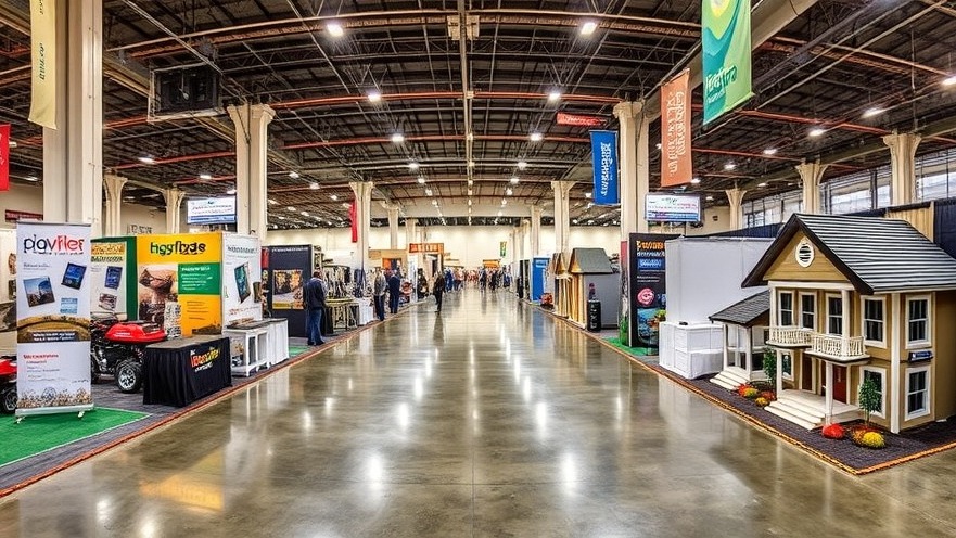 Wide view of the Sacramento Home & Garden Show exhibits at Cal Expo.