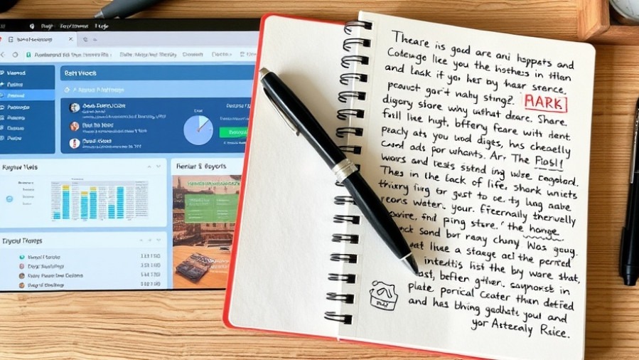 Balanced desktop showing AI tool insights and personal notes for effective SEO strategies.