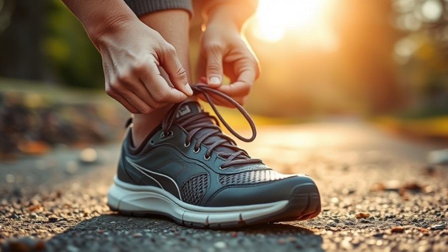 Older woman tying walking shoes, embracing women's health fitness at any age.