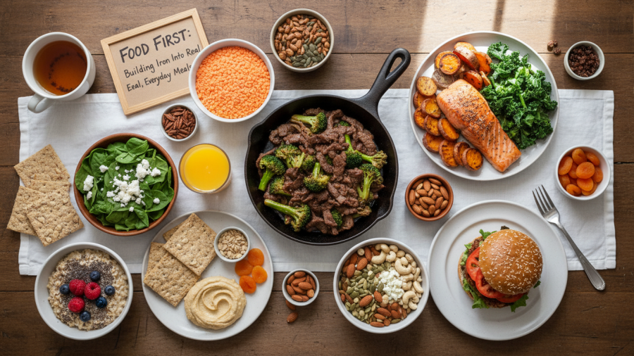 Iron-rich foods for anemia symptoms: vegetarian nutrition strategies in everyday meals.