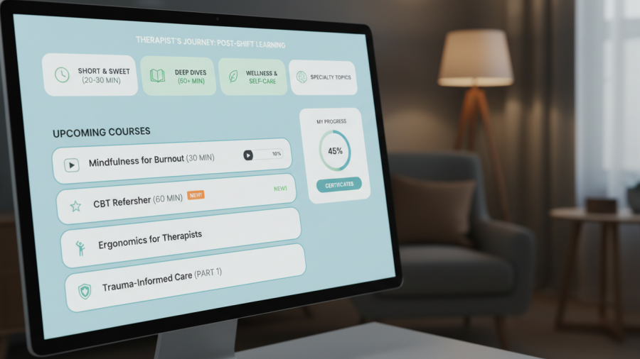 User-friendly computer screen showcasing organized CE courses for therapists.