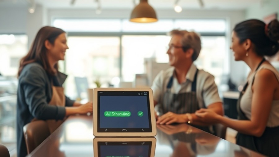 Small-business owner connects with a customer, showcasing AI content creation and social media automation.