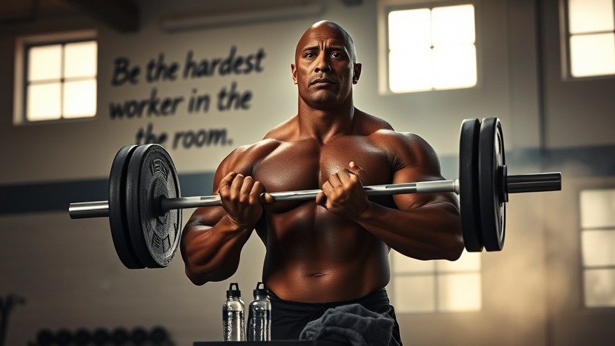 Reflective portrait of Dwayne Johnson in a gym, symbolizing strength beyond the surface.