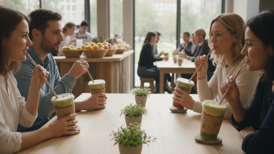 People enjoying healthy smoothies at a smoothie bar in Sacramento