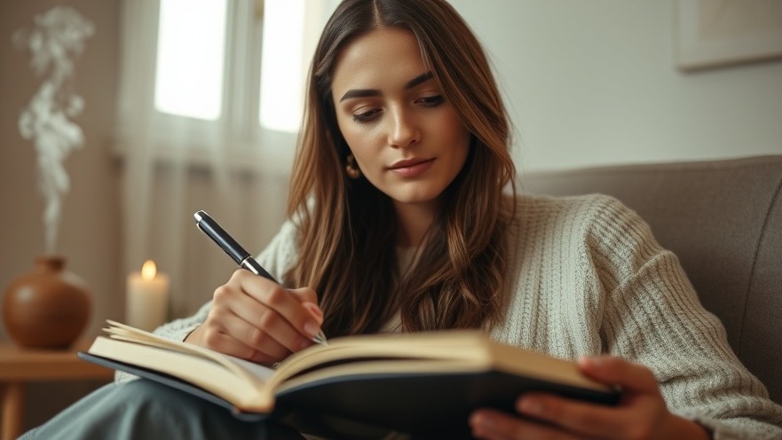 Woman journaling in a spa, exploring mental health in leadership and wellness.