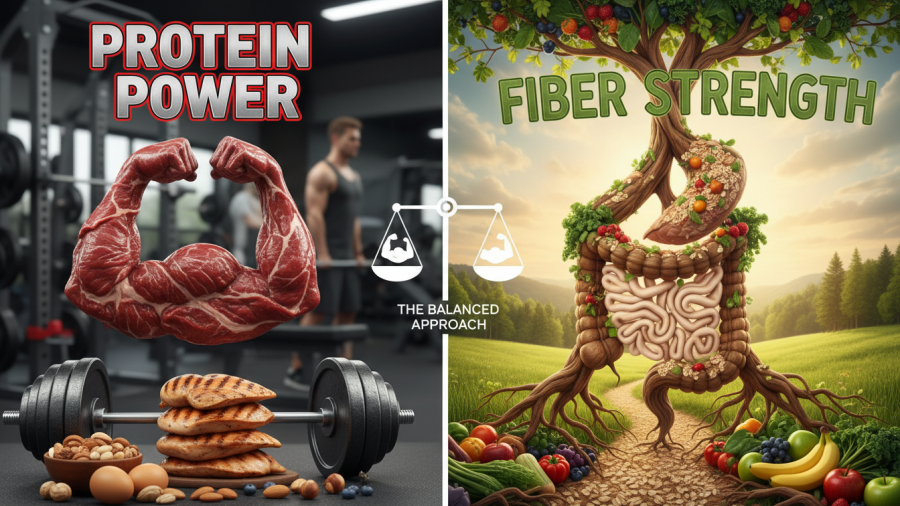 Protein Power vs. Fiber Strength: A vibrant comparison of nutritional benefits.