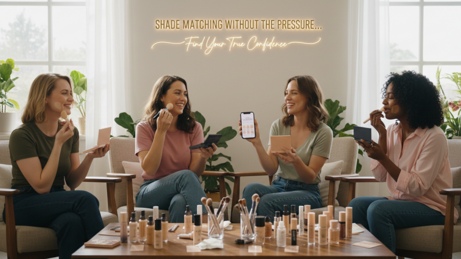 Shade matching foundation for eco-friendly makeup with natural ingredients.