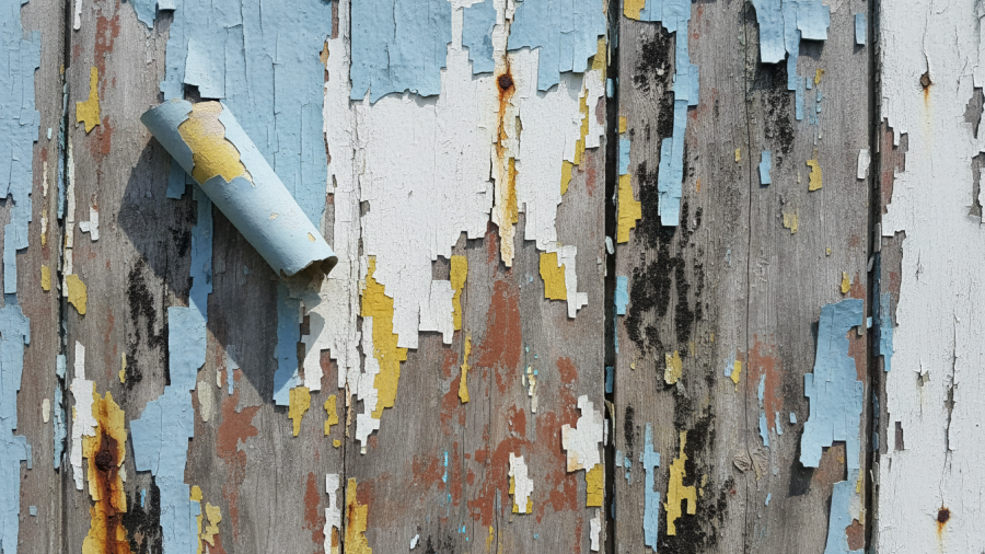 Peeling exterior paint on a weathered wall illustrating why exterior paint fails.