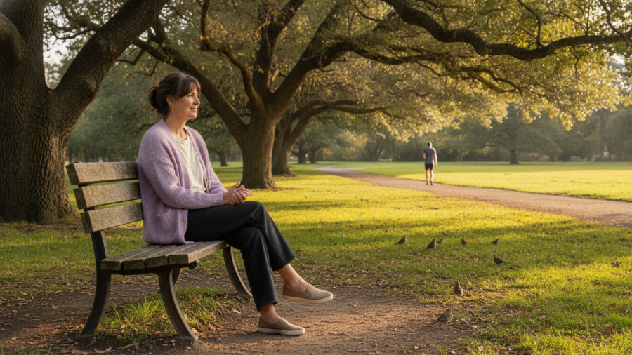 A woman observes nature peacefully, embodying mindfulness for neurodivergent individuals.