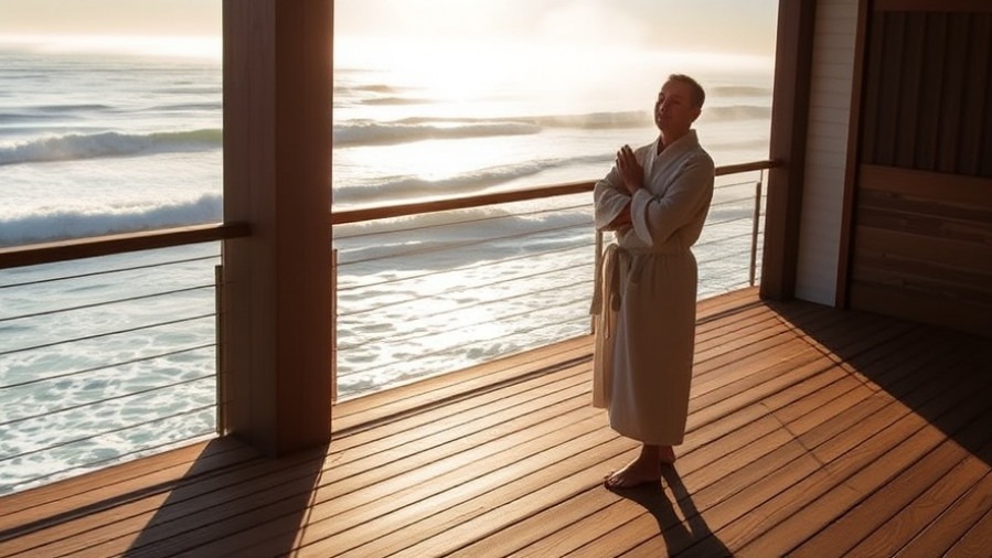 Peaceful morning at CURE Wellness Center's oceanfront deck, promoting wellness retreats.