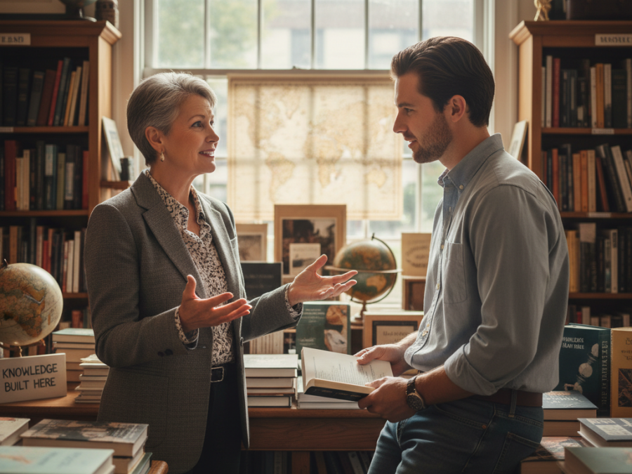 Business owner sharing content marketing tips for small business success.