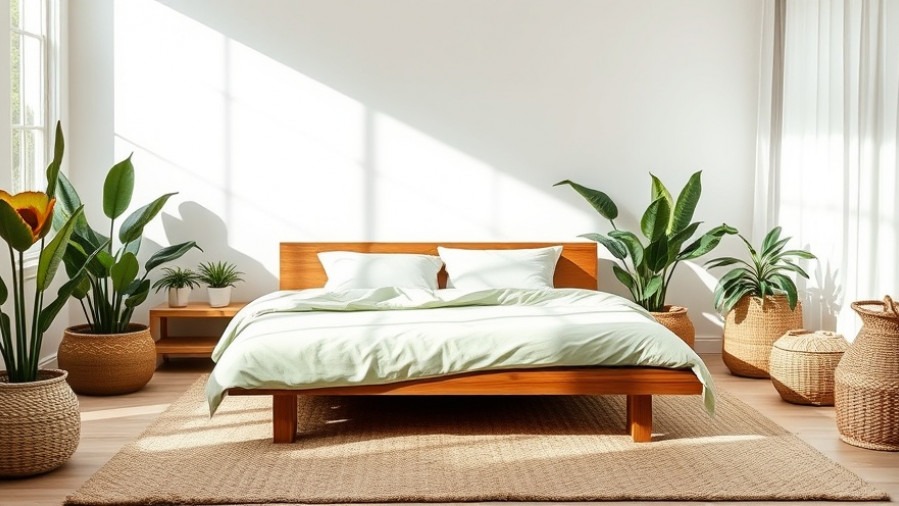 Modern California bedroom with organic cotton bedding and eco-friendly decor.