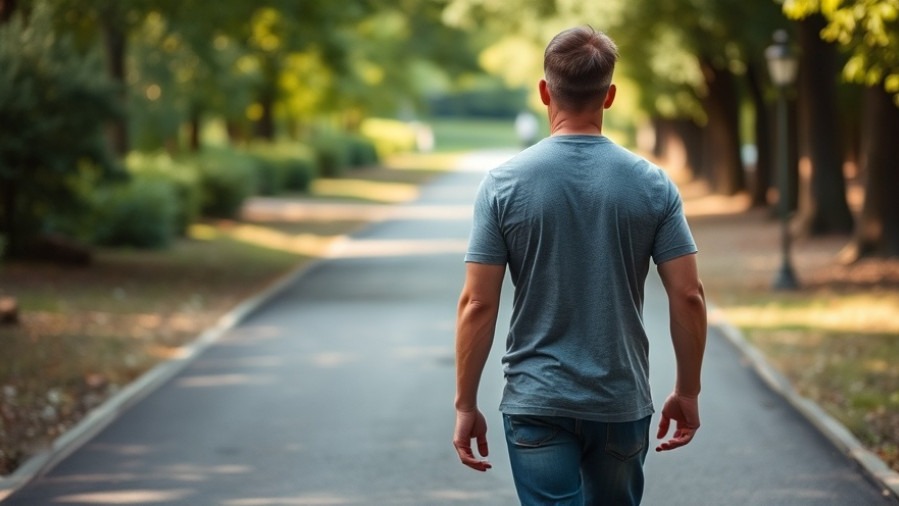 A man savoring movement on a peaceful walk, motivated by temptation bundling.