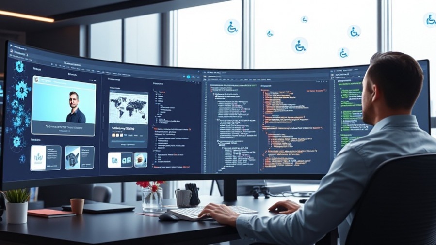 Futuristic workspace showcasing website development expenses with AI design visuals.