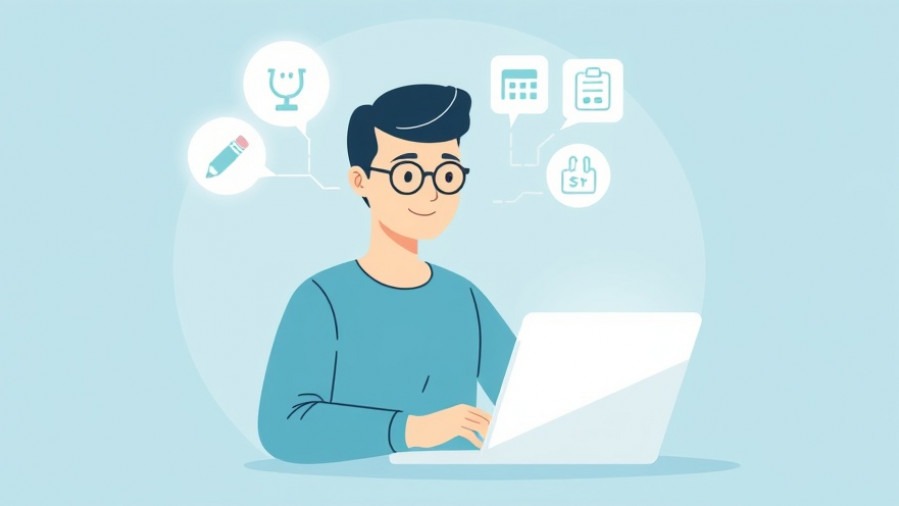 AI marketing tools assist a calm marketer with glowing support icons.