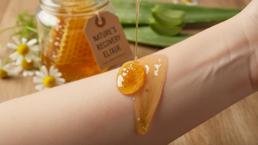Moisturizing honey skincare treatment reduces redness and promotes healing.