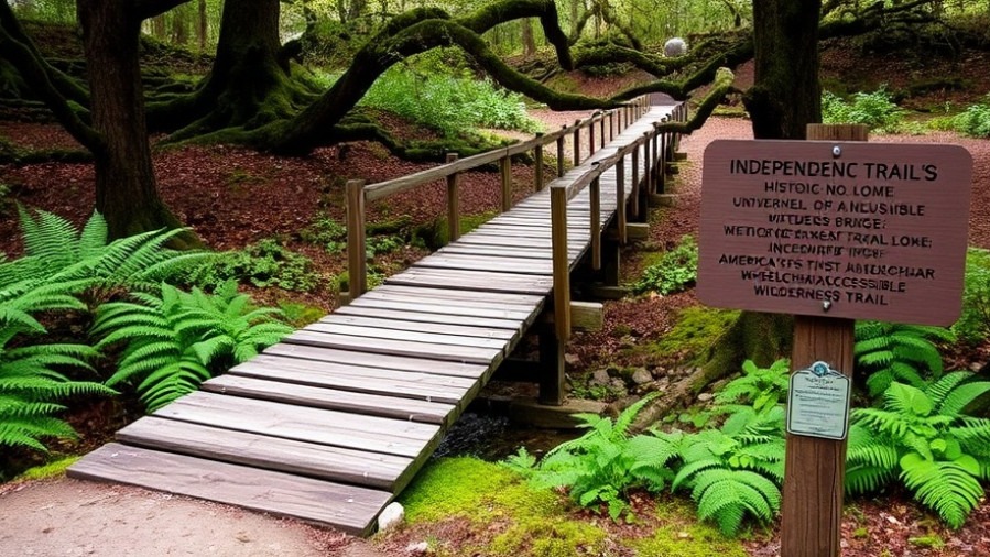 Historic wooden flume bridge on Independence Trail surrounded by nature.