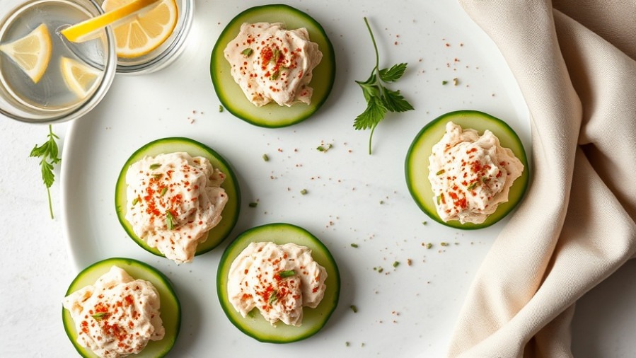 Nutritious snacking with cucumber rounds topped with creamy tuna salad for healthy snacks.