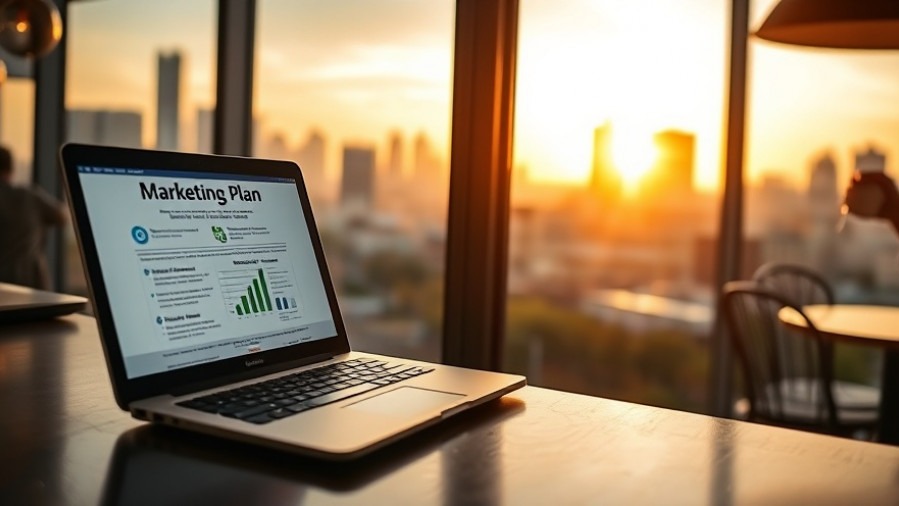 A small business owner envisions AI-driven marketing with a laptop at a café.