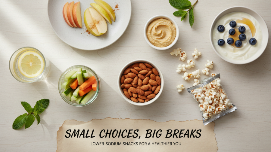 Healthy eating and nutrition choices for lower-sodium snacks.