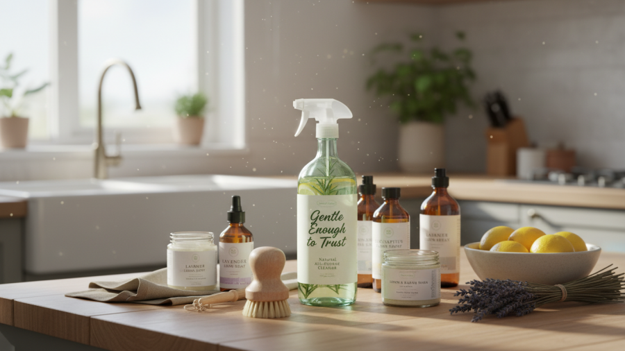 Eco-friendly disinfectants promoting spa hygiene solutions without harsh chemicals.