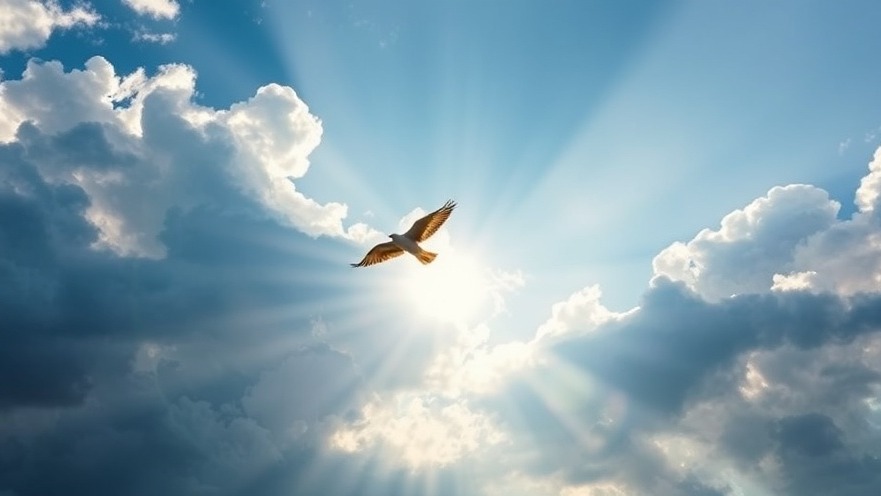 Majestic bird soaring against blue sky and dramatic clouds, embodying freedom.