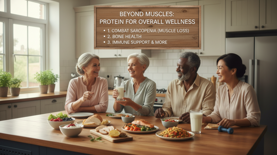 Senior individuals enjoying protein-rich meals for overall wellness.
