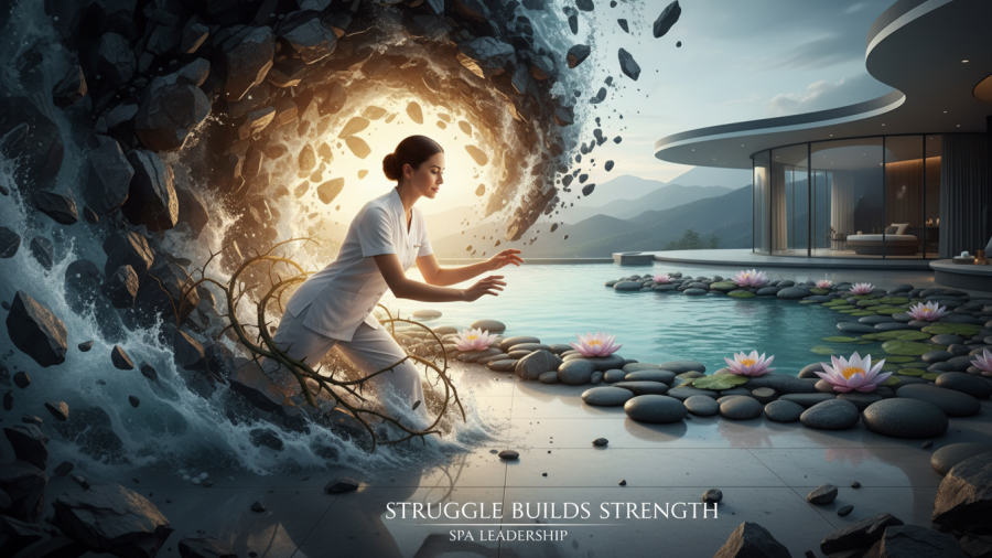 Stronger spa leaders emerge from struggles, highlighting personal growth and emotional intelligence.
