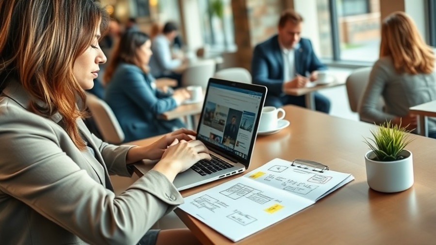 Professional woman optimizing LinkedIn timing strategy at a café for social media engagement.