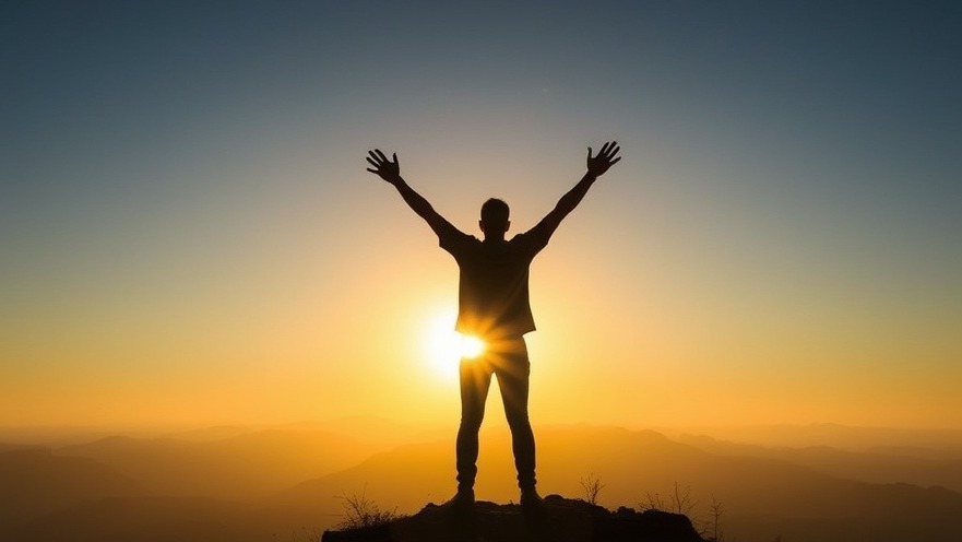 A person silhouetted on a mountain at sunrise, embracing the longevity lifestyle.