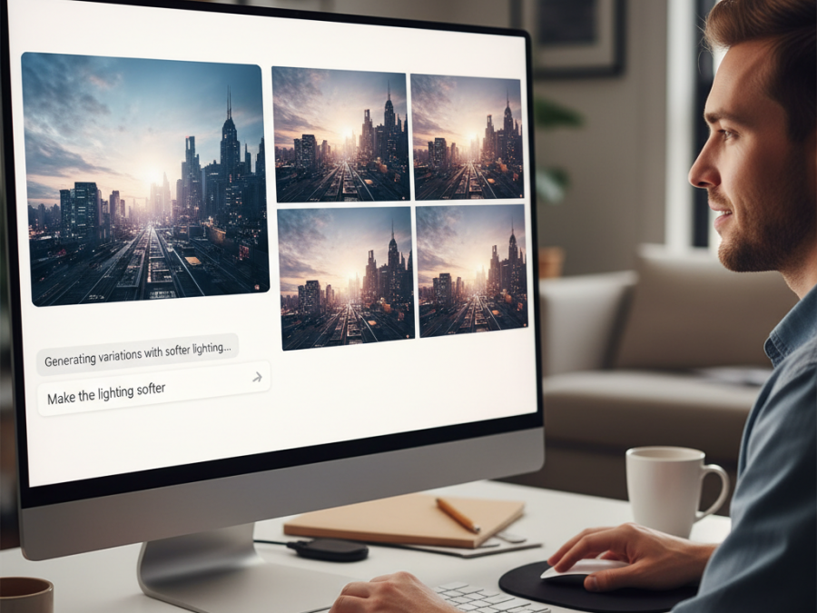 User interacting with AI tools for creatives, refining visual content in real-time.