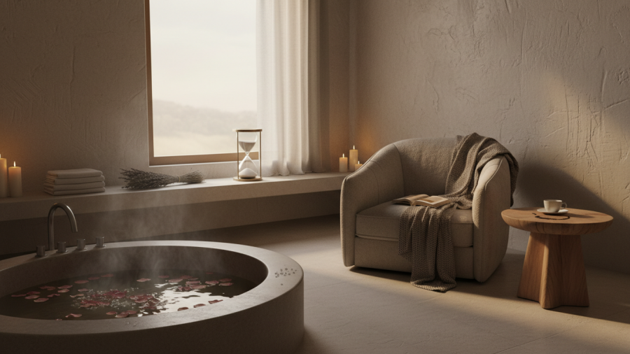 Private bathhouse experience in Palo Alto with calm ambiance and serene tub.