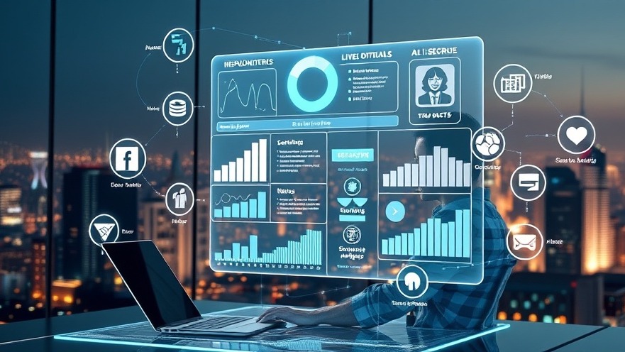 Futuristic workspace with a consultant using a holographic screen for digital reputation insights.