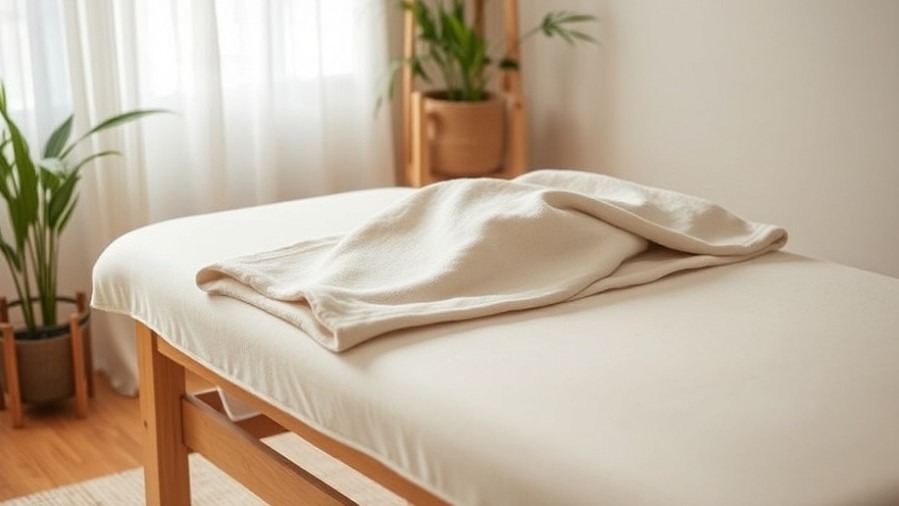 Soft bamboo spa uniforms on a massage table promoting eco-friendly comfort.