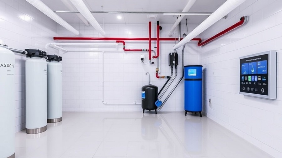 Modern pump room with filtration units and digital control panel for sustainability.
