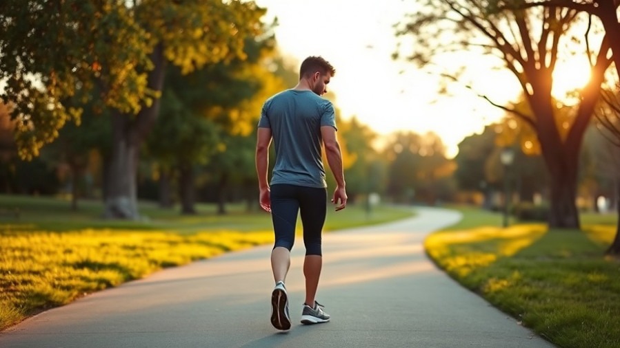 A man walking backward on a serene Sacramento path, showcasing backward walking health benefits.