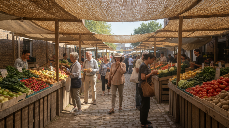 Explore how environment affects eating habits at a vibrant local farmers market.
