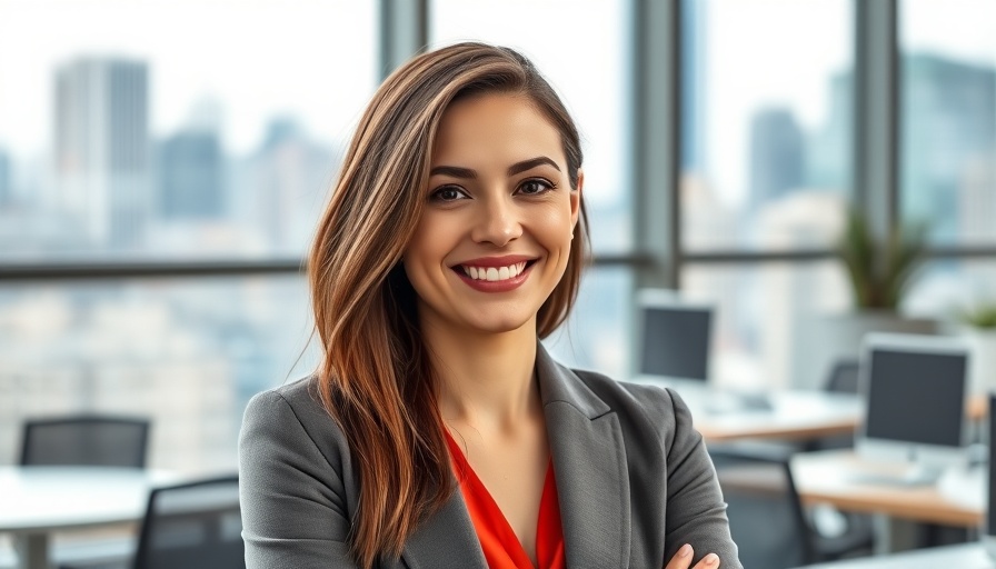 Professional woman in office showcasing cybersecurity strategies.