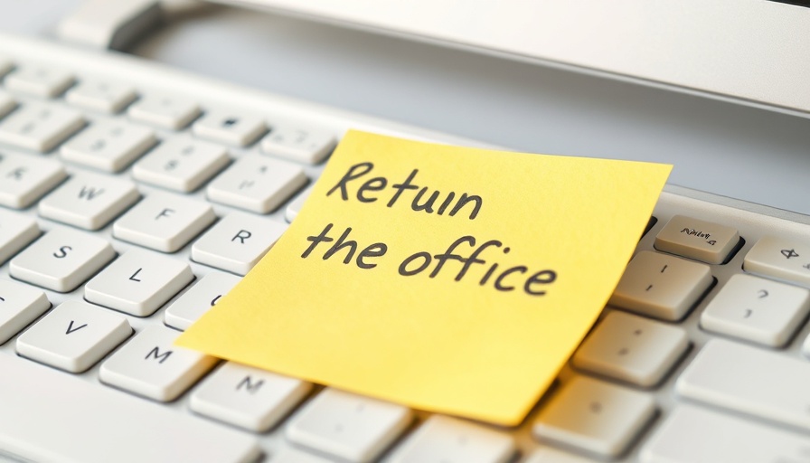 Bright sticky note on keyboard with 'Return to the office' text.