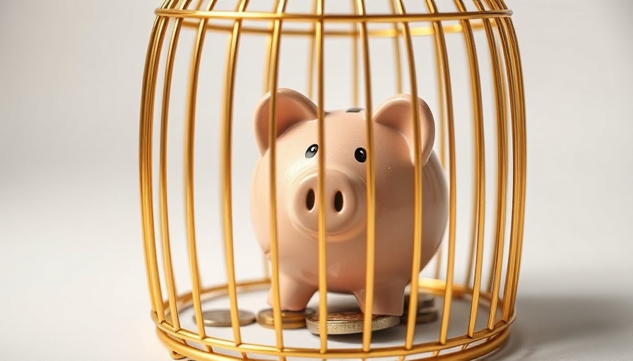 Piggy bank in a cage symbolizes cash flow challenges.