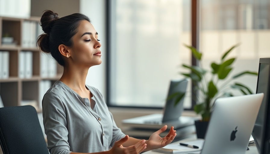 Mindfulness stress reduction at work with woman meditating